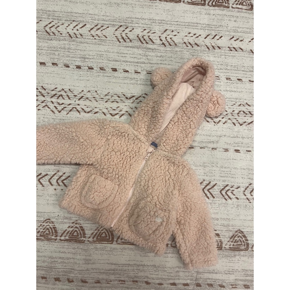 7 For All Mankind Baby Girl Pink Teddy Bear Hooded Fleece Jacket 0/3M‎